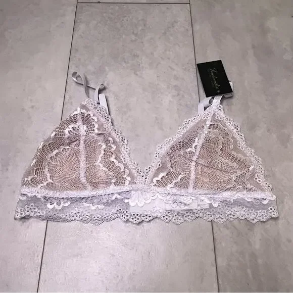 NWT 2 Pack Fredericks of Hollywood White Silver Lace Caroline Bralette XL V Neck - Picture 5 of 13